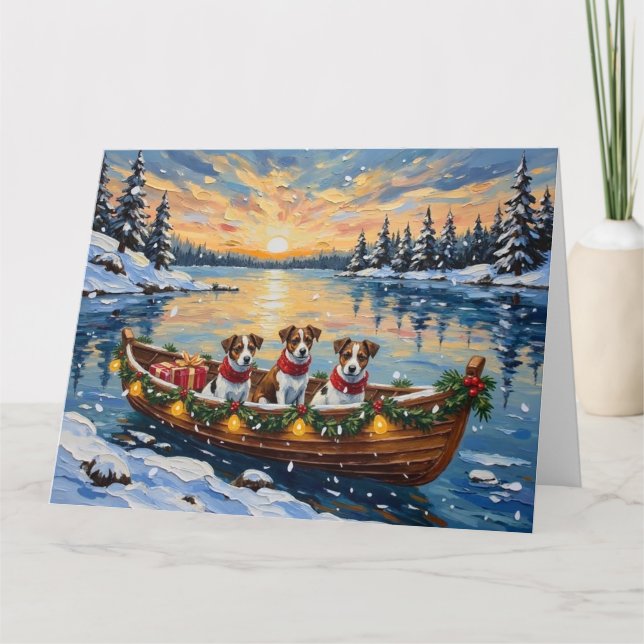 Jack Russell Terrier Weihnachtsboot Urlaub Karte (Vorderseite)