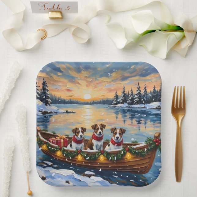 Jack Russell Terrier Weihnachtsboot Urlaub Pappteller (Hochzeit)