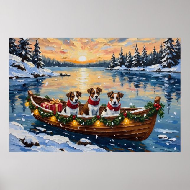 Jack Russell Terrier Weihnachtsboot Urlaub Poster (Vorne)