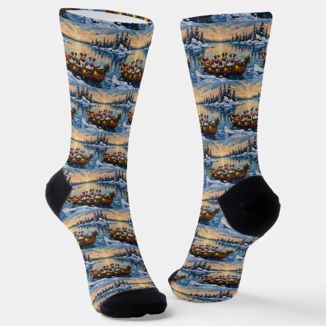 Jack Russell Terrier Weihnachtsboot Urlaub Socken (Gewinkelt)