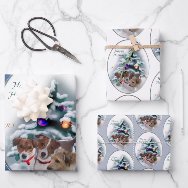 Jack Russell Terrier Weihnachtsgeschenke Geschenkpapier Set (Vorderseite)