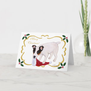 Jack-Russell-Terrier-Weihnachtsheiliges Blätter Feiertagskarte