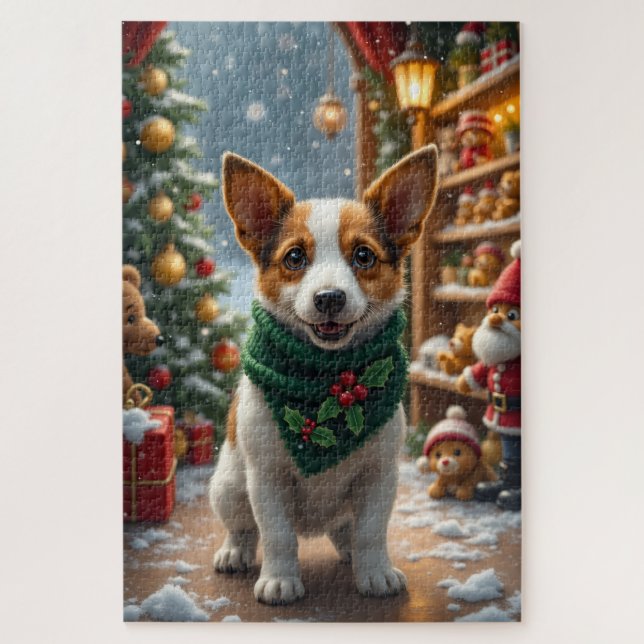 Jack Russell Terrier Weihnachtskunst Puzzle (Vertikal)