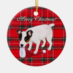 Jack-Russell-Terrier-WeihnachtsTartan Keramikornament