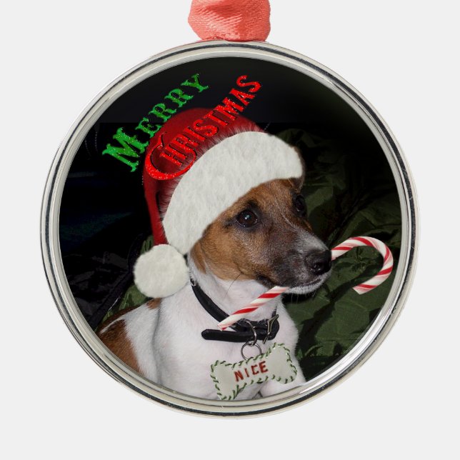 Jack-Russell-Terrier-Weihnachtsverzierung Ornament Aus Metall (Vorne)