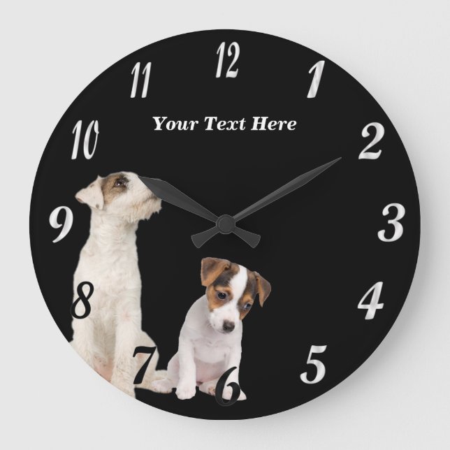 Jack-Russell-Terrier-Welpen-runde Wand-Uhr Große Wanduhr (Vorderseite)