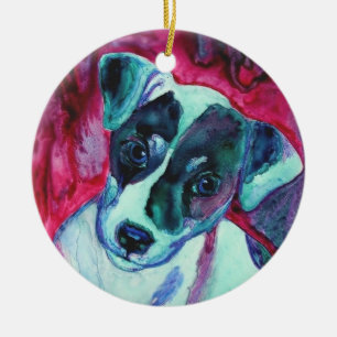 Jack-Russell-Terrier-Welpen-Verzierung - "Julep " Keramikornament