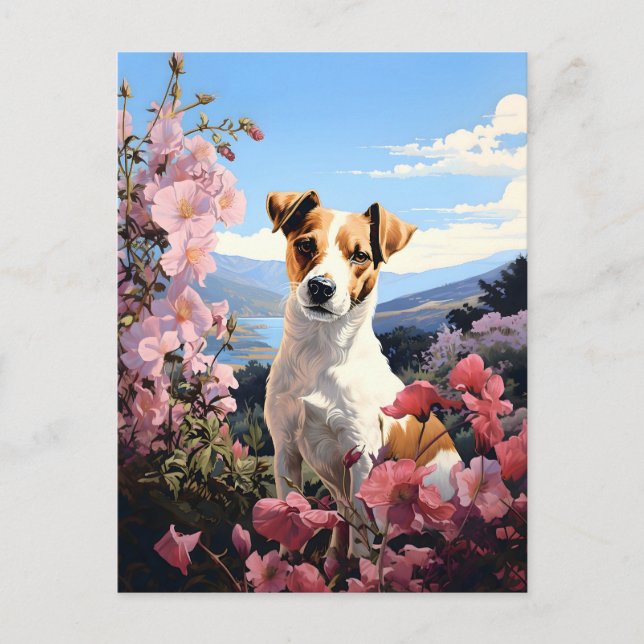 Jack Russell Terrier's Floral Haven Postkarte (Vorderseite)