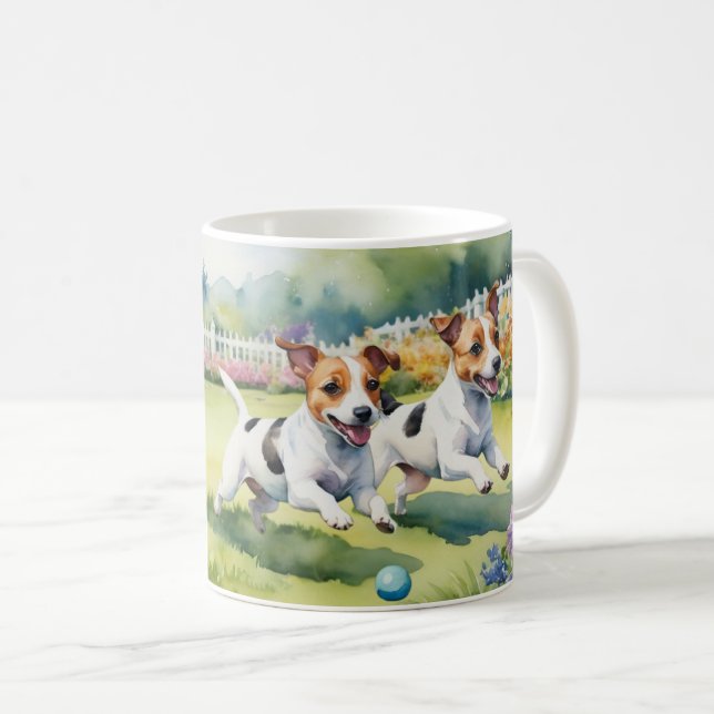Jack Russell Terriers Playful Dogs Watercolor Kaffeetasse (VorderseiteRechts)