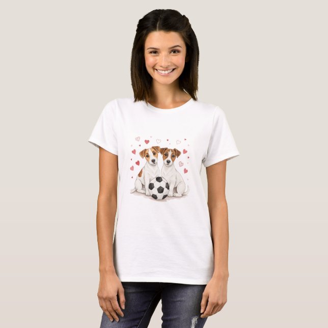 Jack Russell Terriers with soccer ball for Valenti T-Shirt (Vorne ganz)