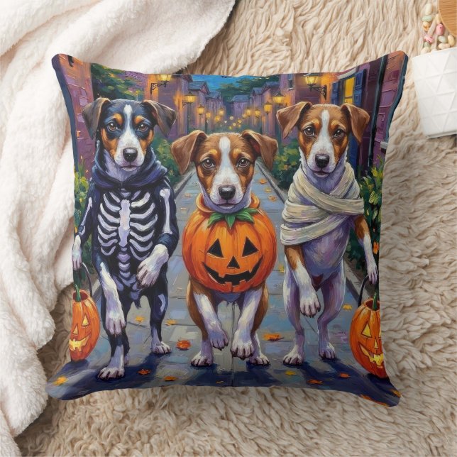 Jack Russell Trick-oder-Treating Halloween-Kostüme Kissen (Decke)