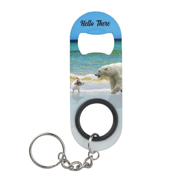 Jack Russell trifft Polar Bear, Hallo Flasche Open Mini Flaschenöffner (Vorderseite)