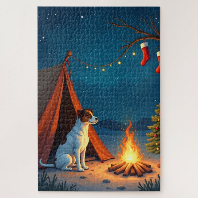 Jack Russell Weihnachts-Camping-Nacht-Gemälde Puzzle (Vertikal)