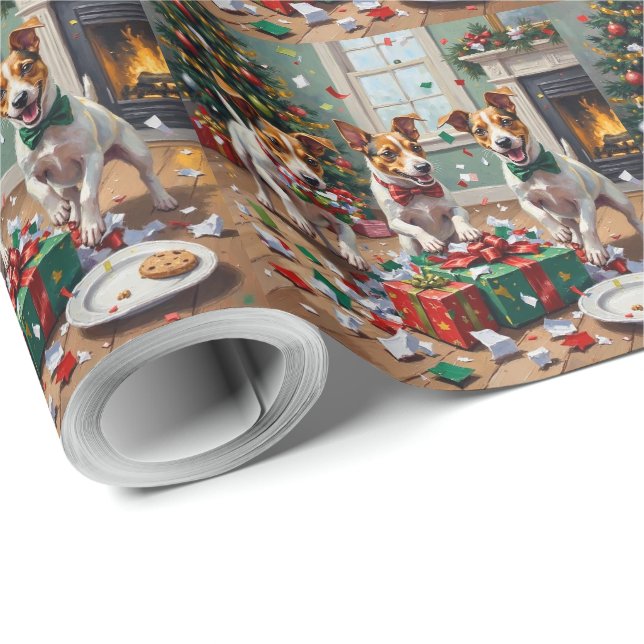 Jack Russell Weihnachtsgeschenk Auspackchaos Geschenkpapier (Rolleneckpunkt)