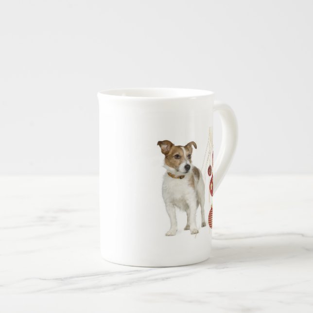 Jack-Russell-Weihnachtsknochen-China-Tasse Prozellantasse (Vorderseite Rechts)