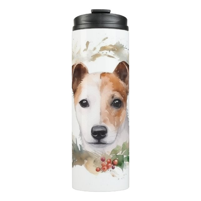 Jack Russell Weihnachtsmann Festliche Jungfrau Thermosbecher (Vorderseite)