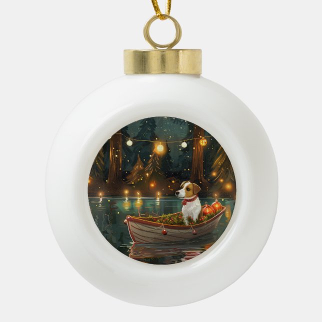 Jack Russell Weihnachtsreise Keramik Kugel-Ornament (Vorderseite)