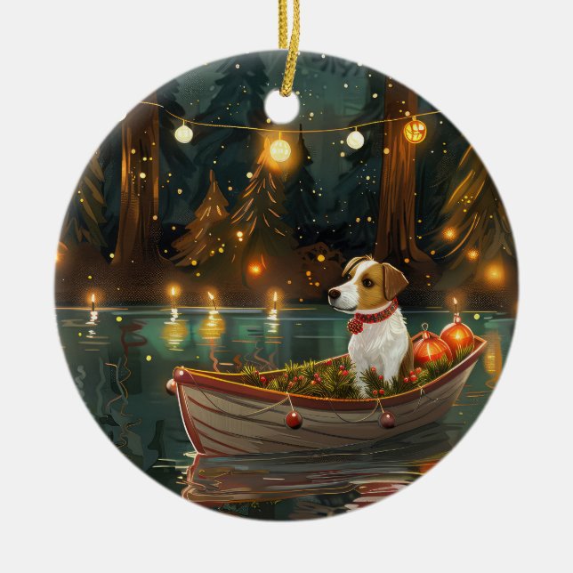 Jack Russell Weihnachtsreise Keramik Ornament (Vorne)