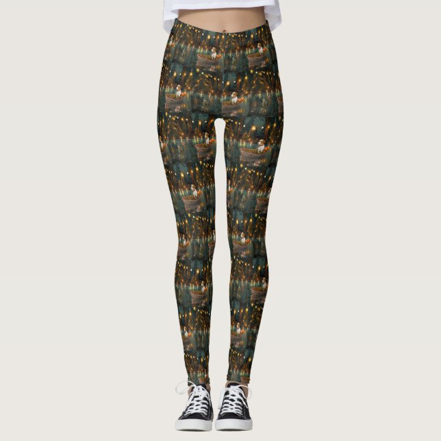 Jack Russell Weihnachtsreise Leggings (Vorderseite)