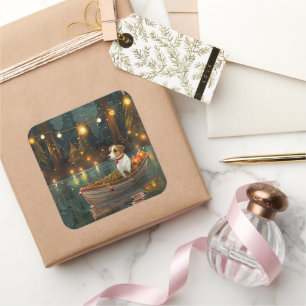 Jack Russell Weihnachtsreise Quadratischer Aufkleber