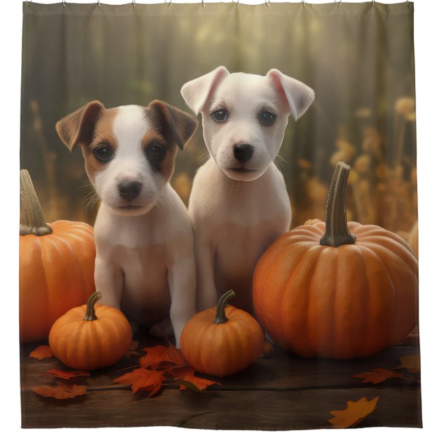 Jack Russell Welpe Autumn Delight Pumpkin Duschvorhang (Vorderseite)