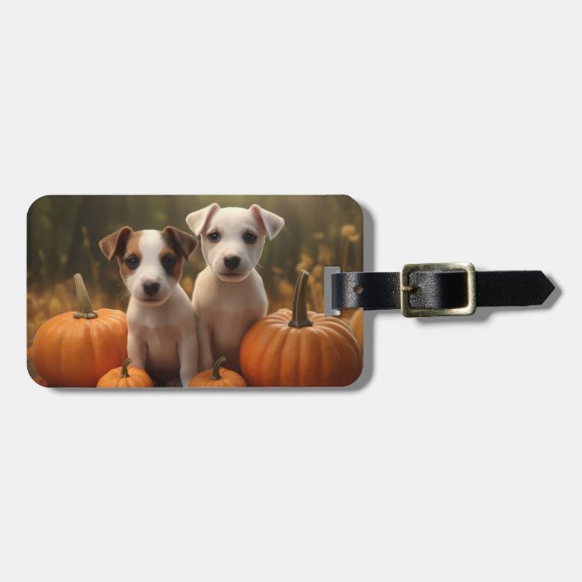 Jack Russell Welpe Autumn Delight Pumpkin Gepäckanhänger (Vorderseite horizontal)