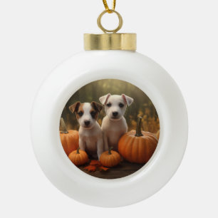 Jack Russell Welpe Autumn Delight Pumpkin Keramik Kugel-Ornament