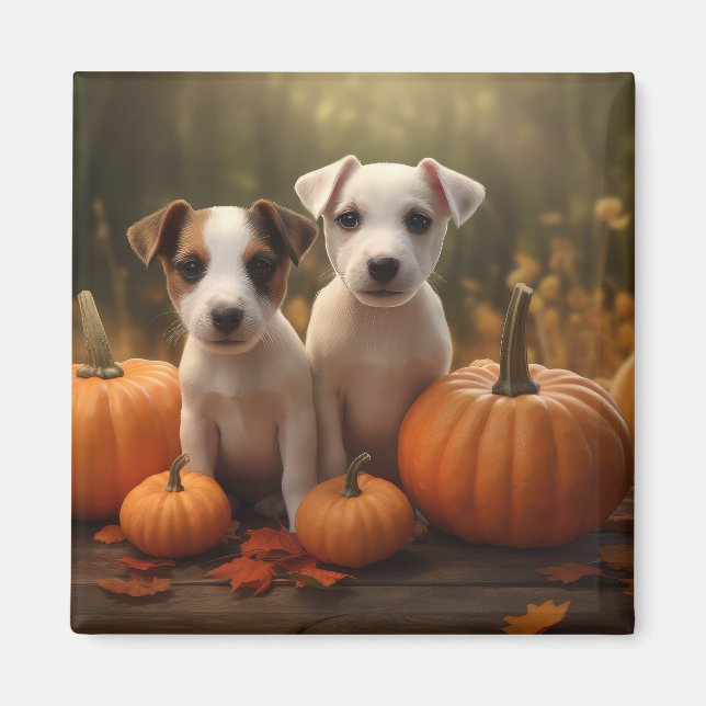 Jack Russell Welpe Autumn Delight Pumpkin Magnet (Vorne)