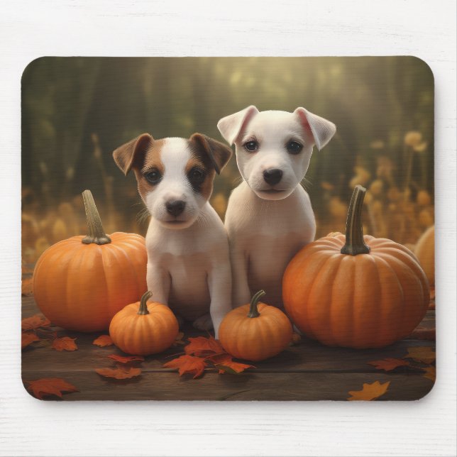 Jack Russell Welpe Autumn Delight Pumpkin Mousepad (Vorne)