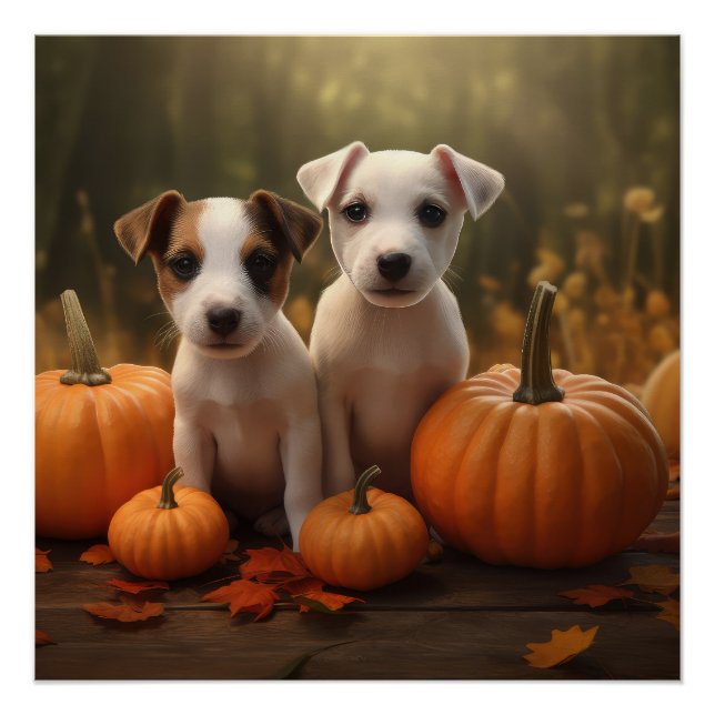 Jack Russell Welpe Autumn Delight Pumpkin Poster (Vorderseite)