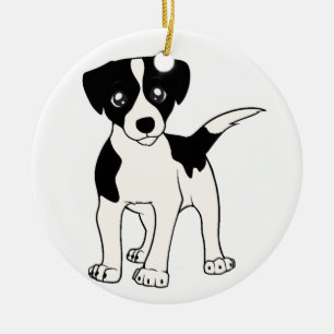 Jack-RussellTerrier schwarzer Cartoon Keramik Ornament
