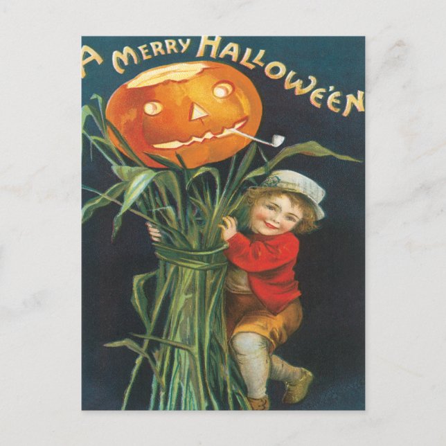 Jack und die Vintage Postkarte des Pumpkins (Vorderseite)