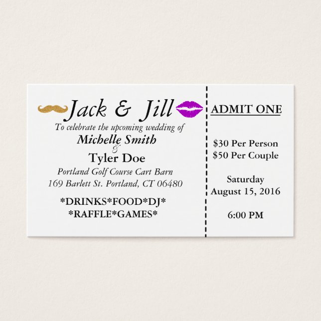 Jack und Jill Tickets (Vorderseite)