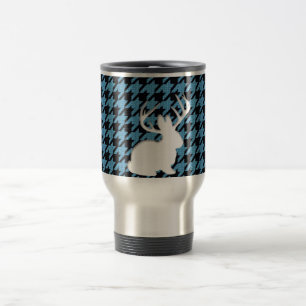 Jackalope blaues Schwarz-Hahnentrittmuster Reisebecher