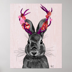 Jackalope mit den rosa Geweihen Poster