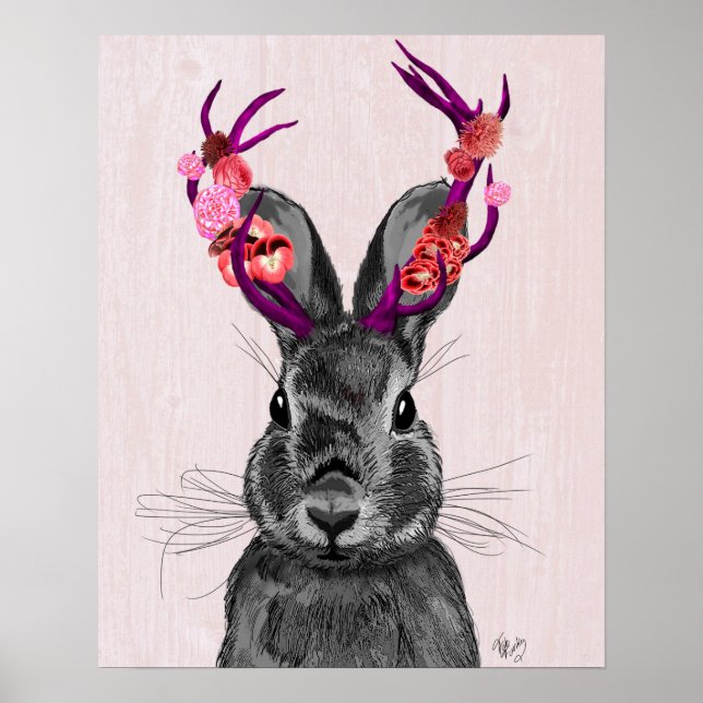 Jackalope mit rosa Antler Poster (Vorne)