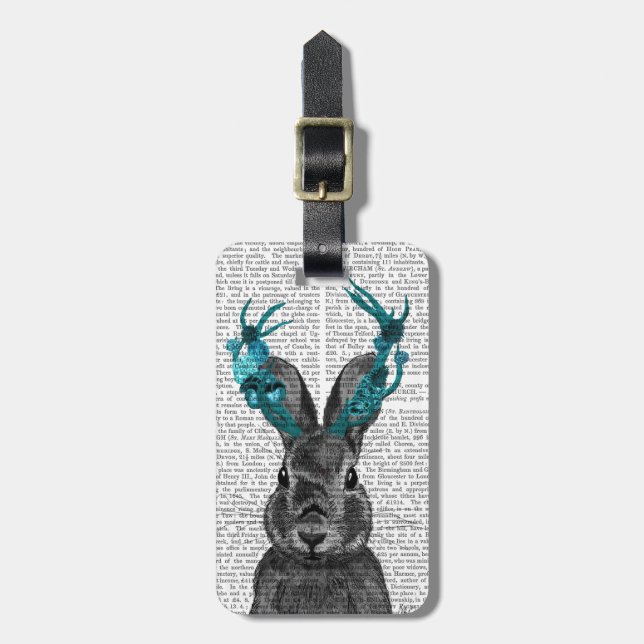 Jackalope mit türkisfarbenen Antlers Gepäckanhänger (Vorderseite vertikal)