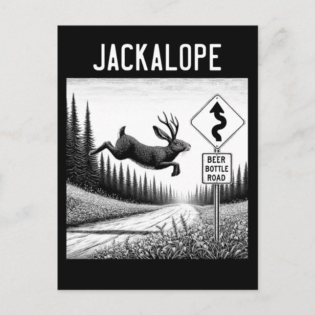 Jackalope springt über eine alte Straße Postkarte (Vorderseite)