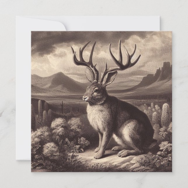 Jackalope Vintag Illustration Flat Greeting Card Karte (Vorderseite)