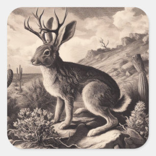 Jackalope Vintag Illustration Quadratischer Aufkleber