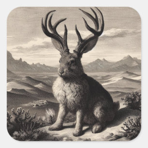 Jackalope-Vintage-Illustration Quadratischer Aufkleber