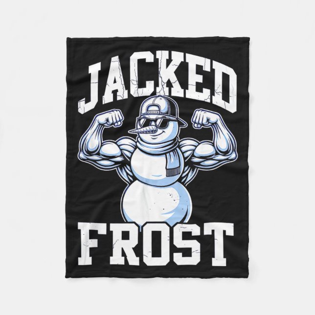 Jacked Frost Muscular Snowman Vintage Gym  Fleecedecke (Vorderseite)