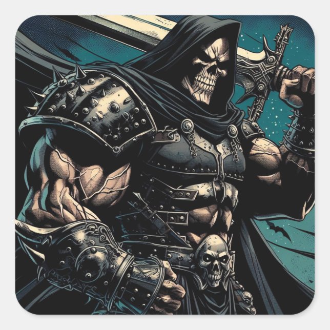 Jacked Necromancer Warrior Quadratischer Aufkleber (Vorderseite)