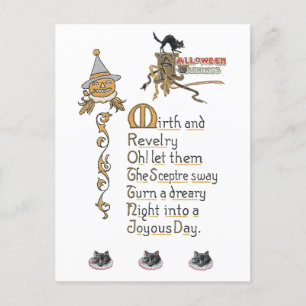 Jacko Lantern Pumpkin Cats Vintage Halloween-Kunst Postkarte