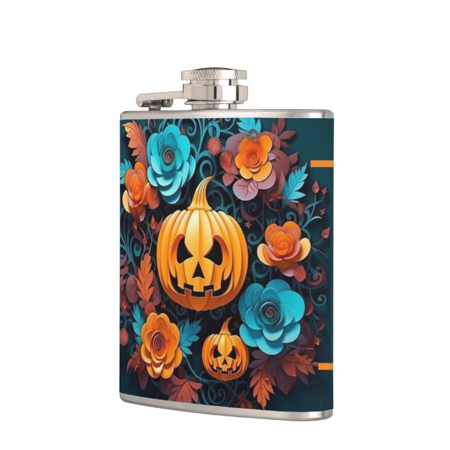 Jackolantern und Blume Vinyl-Wrapped Flask Flachmann (Links)