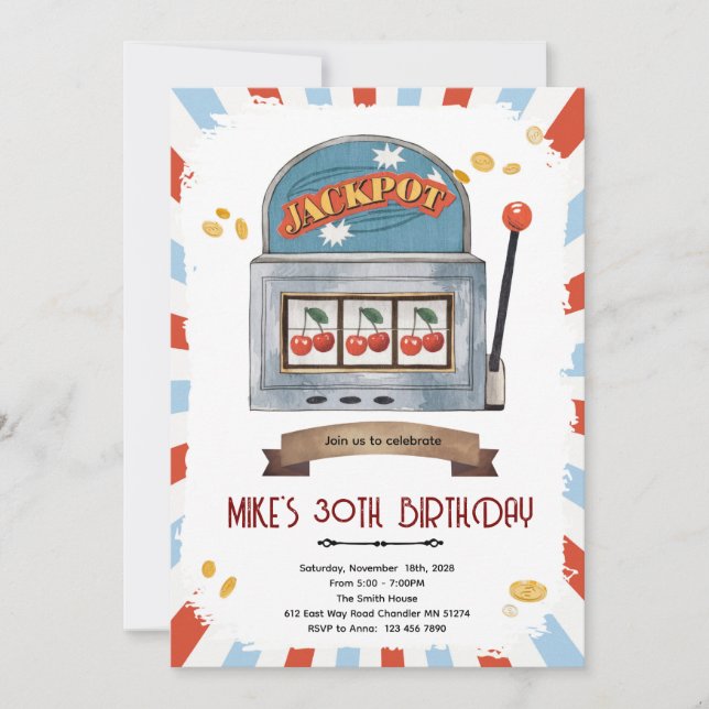 Jackpot casino party theme invitation einladung (Vorderseite)