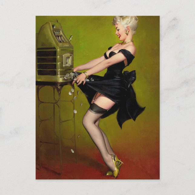 Jackpot Woman Art Pinup Postkarte (Vorderseite)