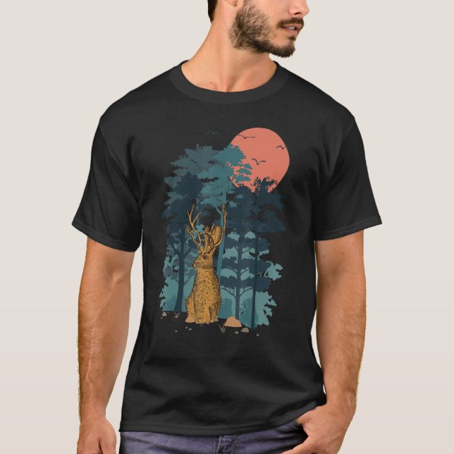 Jackrabbit Pine Tree Sky Vögel fliegen T-Shirt (Vorderseite)
