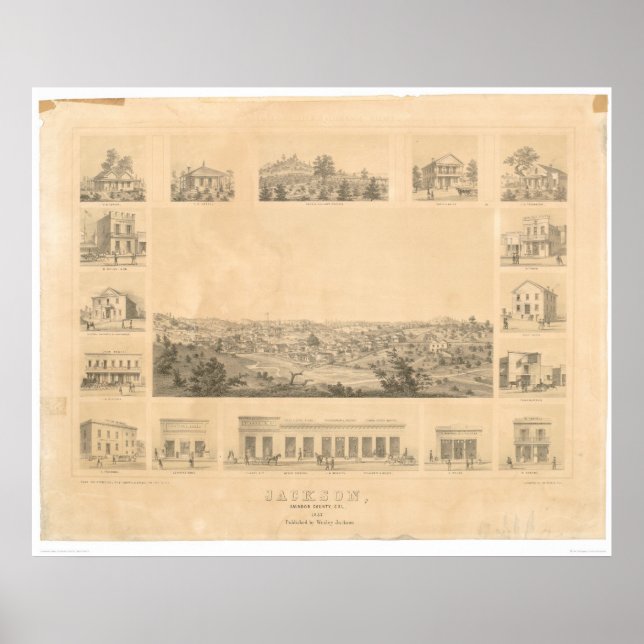 Jackson, CA. Panoramakarte 1857 (0766A) Poster (Vorne)