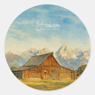 Jackson Hole Aquarell Grand Teton Reise Kunst Runder Aufkleber